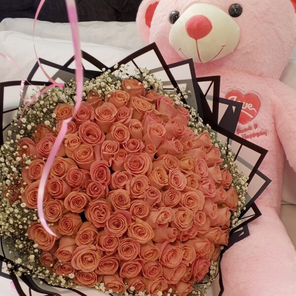 Brilliant Flower Bouquet with Teddy Bear.